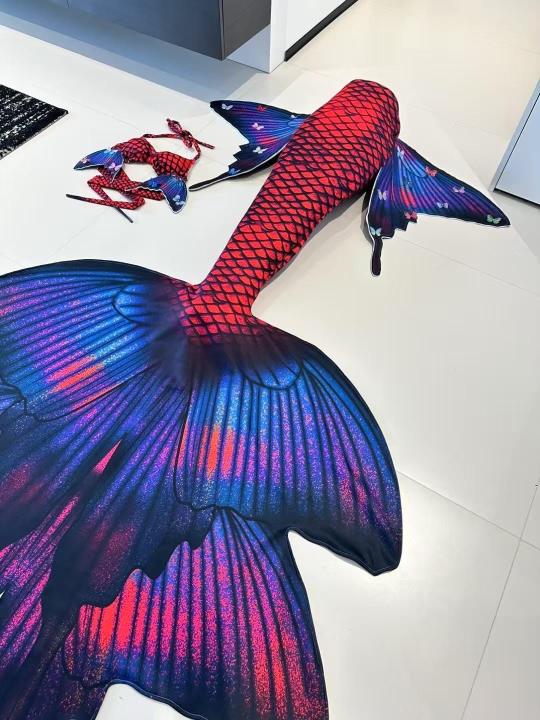 Handmade red blue butterfly Mermaid Tail  cosplay photography costume, diving costume, gift for her，gift for girlfriend's birthday