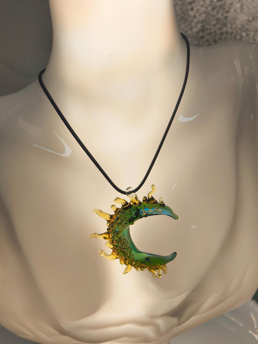 Glass Moon River Pendant, Blue Glass Water Moon Necklace, Handmade Glass Crescent New Moon Necklace, Luna Selene Lunar Moon Goddess Necklace