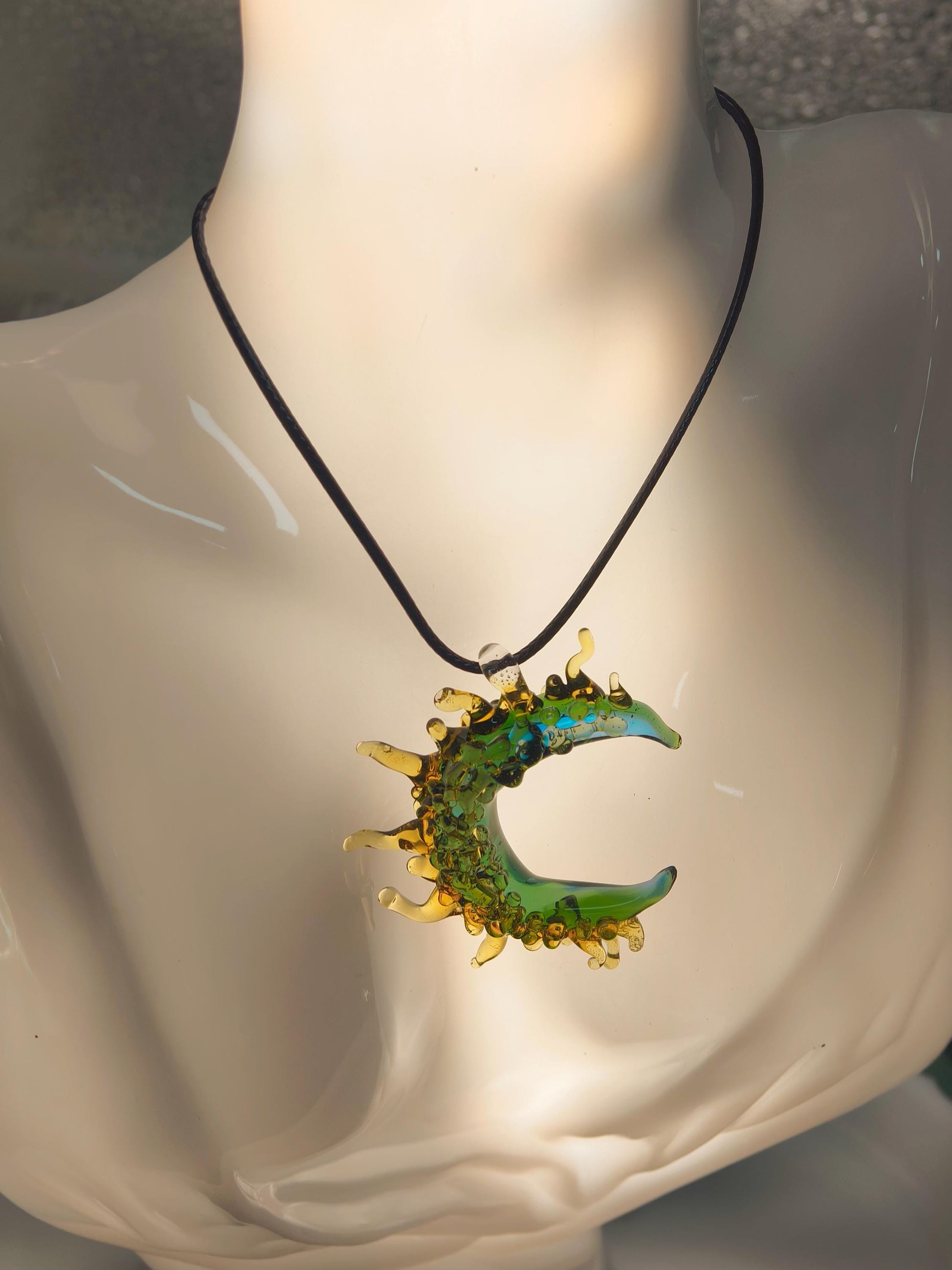 Glass Moon River Pendant, Blue Glass Water Moon Necklace, Handmade Glass Crescent New Moon Necklace, Luna Selene Lunar Moon Goddess Necklace
