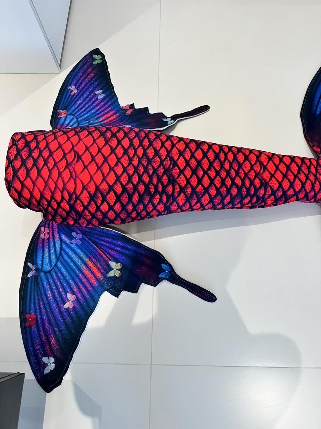 Handmade red blue butterfly Mermaid Tail  cosplay photography costume, diving costume, gift for her，gift for girlfriend's birthday